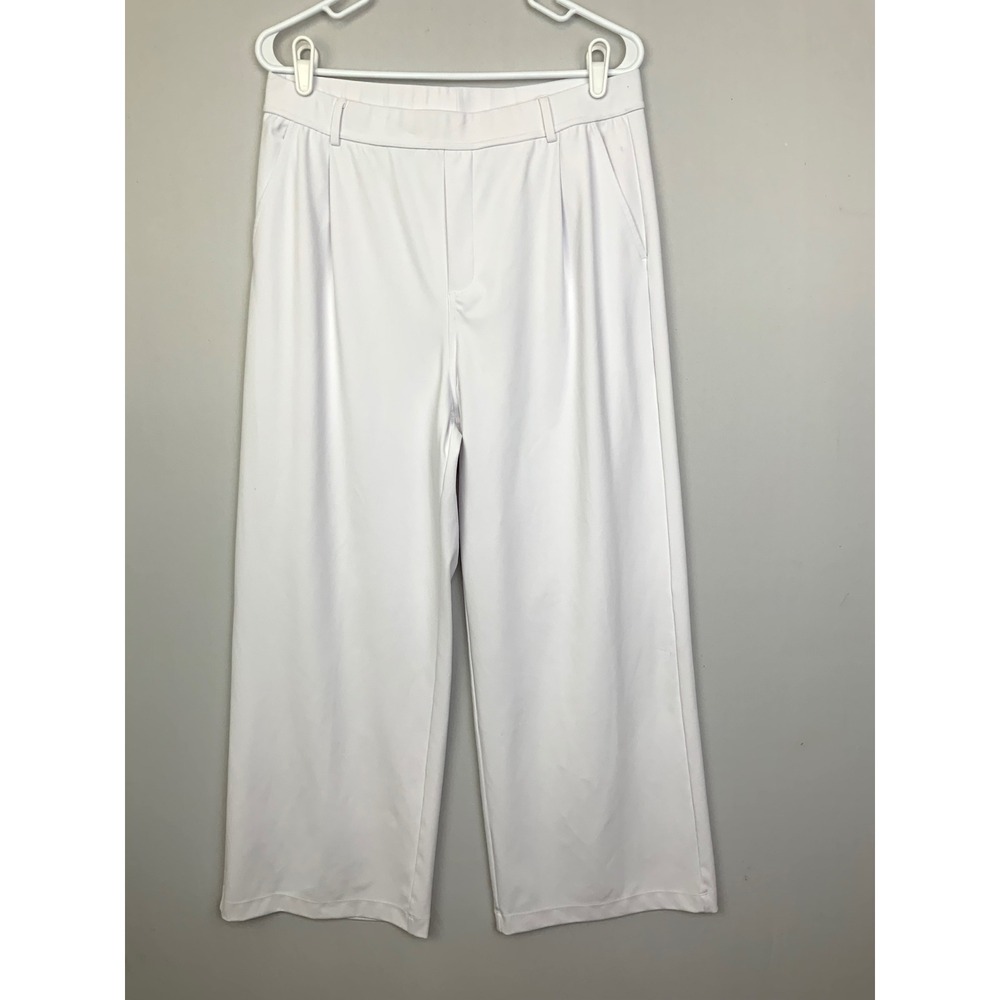 Halara Small White Flex Day Stretch High Waisted Pleated Wide Leg Pull On Pants